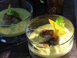 Verrines à la crème de maïs et aux dés de foie gras poêlés