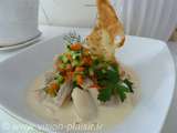 Blanquette de poisson, St Jacques au légumes croquants et infusion de gingembre