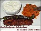 Cacik, boulghour pilaf et adana