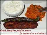 Cacik, boulgour pilaf et adana repas turc