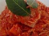 Sauté de boeuf à la tomate, vermicelles, et panais poélé