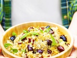 Salade de quinoa, tofu grillé, olives et tomates séchées