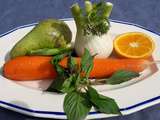Salade fraîcheur, poire-carotte-fenouil-orange-basilic thaï