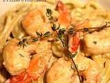 Spaghettis aux crevettes et fourme d'Ambert
