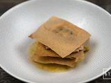 Entrée autour du foie gras au sel, de champignons et d’agrumes