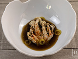 Shimeji au bouillon de calamar grillé