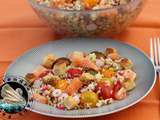 Salade complète Quinoa, crudités, saumon, croûtons chèvre Tipiak