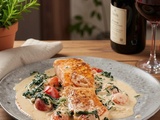 Saumon poêlé et sauce aux épinards et tomates cerises ig bas