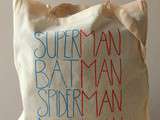 Tote bag  superman, batman, spiderman, maman 