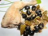 Cuisse de poulet aux olives noires et poivron vert