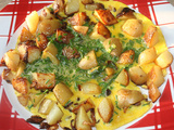 Omelette printanière : pommes de terre, ognon, ail des ours, ciboulette