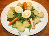 Salade roquette, pommes de terre, surimi, œuf