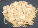 Spaghetti au blanc de volaille (pintade) et gorgonzola à la cuillère