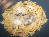 Spaghetti aux foies de lapin sauce carbonara