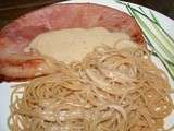 Spaghetti et jambon grillé à la plancha sauce fond de veau