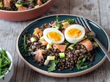 Salade de lentilles au saumon fumé et oeuf