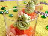 Verrines salees pour aperitif creme d’avocat – crevettes – carotte, rapide et facile