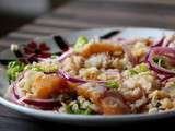 Salade de lentilles corail , haddock fumé et oignon rouge