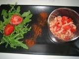 Nuage de gouda avec tomates cerises et crevettes grises
