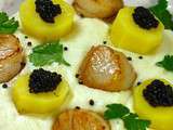 Duo de St Jacques & caviar sur crème de chou fleur