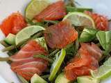 Gravlax de saumon, salade d’avocat et de haricots verts