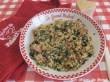Boulgour aux épinards, champignons et bacon, à la crème -light