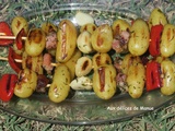 Brochettes de pommes de terre , lardons et poivron, au grill plancha