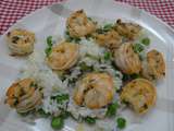 Crevettes marinées et risotto aux petits-pois et mozzarella