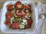 Gratin de courgettes et tomates aux câpres, anchois et cancoillotte -light