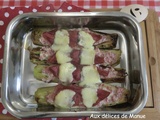 Gratin de poireaux farcis à la crème au bresaola et morbier