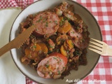 Lentilles à la pulpe de tomate carotte, et saucisson à l'ail fumé