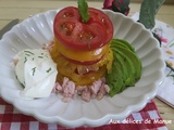 Mille feuille de tomates au rôti de porc et burrata
