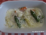 Noix de Saint-Jacques aux asperges vertes et blanches et crème au parmesan