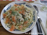 Pâtes aux fruits de mer et truite fumée