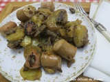 Poêlée de pommes de terre aux champignons, saucisses de Francfort et cancoillotte