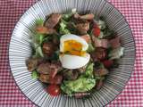 Salade aux champignons, lardons et œuf mollet
