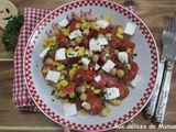 Salade de pois chiches aux tomates, maïs et feta