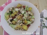 Salade de pommes de terre rôties au poulet, tomates et concombre