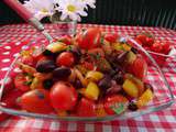 Salade tiède de haricots rouges aux tomates, poivron et truite fumée -light