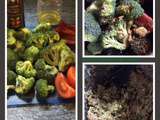 Taboulé de brocolis cru aux légumes d’été surmonté de crevettes sans gluten ni lait au Thermomix ou autres robots