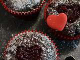 Cupcakes en coeur, chocolat et groseille
