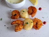 Brochettes crevettes, noix de St Jacques
