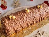 Bûche praliné, noisette, glaçage rocher praliné