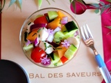 Concombre, tomate, melon et mozzarella