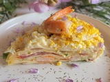 Gâteau de crêpes saumon et crevettes