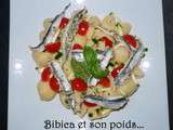 Rigate aux anchois, pesto, courgette et tomates
