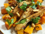 Sauté de poulet au potimarron, éclats de cacahuètes et agrumes