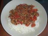 Pôelée de tomates/champignons/allumettes de bacon avec riz