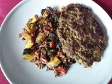 Courgettes jaunes à la provençale et galette de légumes, lentilles, ortie et avoine