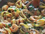 Pâtes aux crevettes et champignons – recette rapide